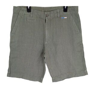 Escales Paris Casual Shorts Mens Olive Green 100% Linen Size 40 EU